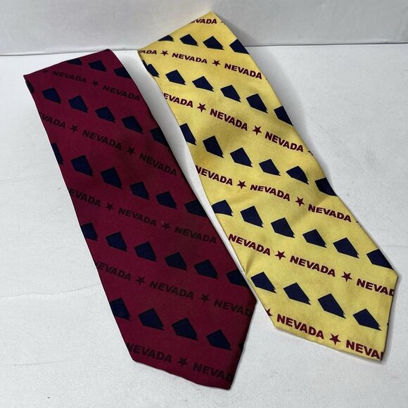 LOT Of 2 Vintage Harman Red And Yellow State Of Nevada Reno Las Vegas Silk Tie - Picture 1 of 8